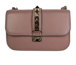 Rockstud Medium Shoulder Bag,Leather,Pink,DB,3*